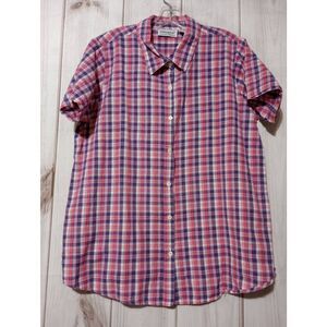Anthony Richards Mens XL Pink Purple Plaid Cotton Short Sleeve Button Down Shirt